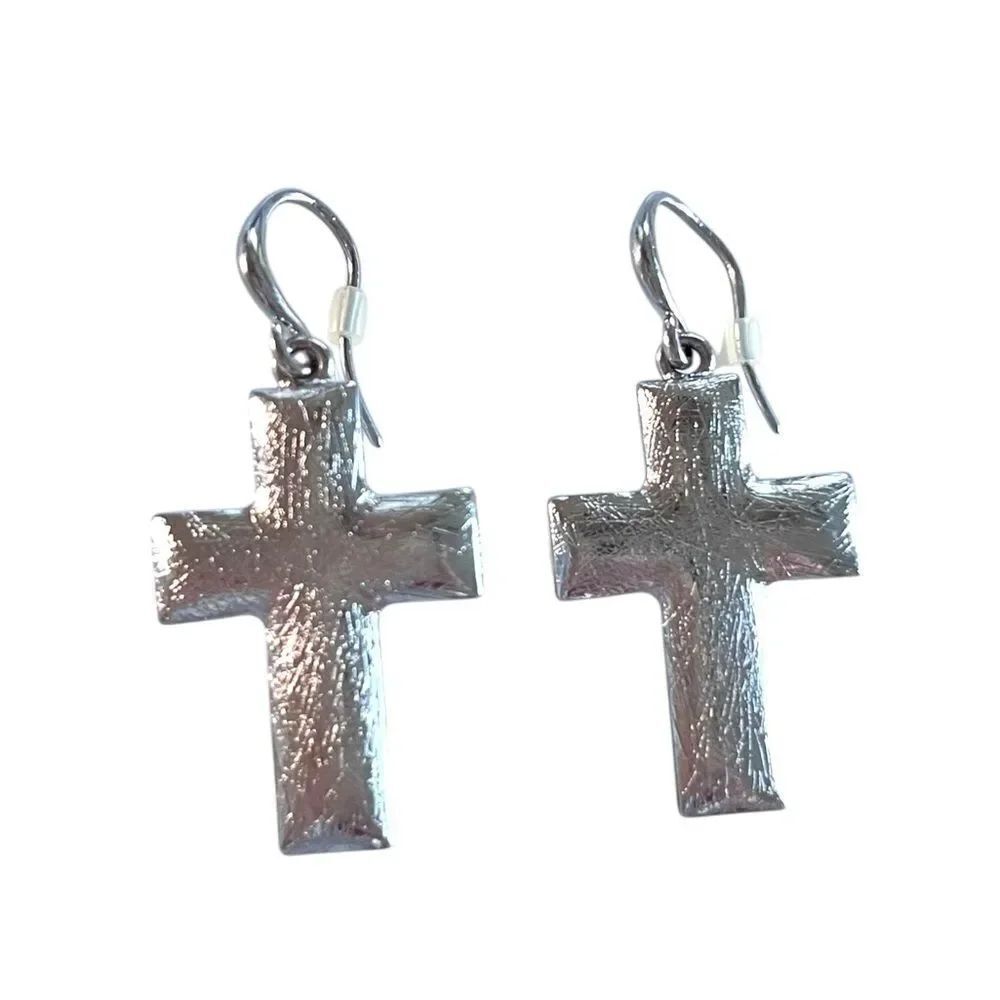 Brushed Silver Cross Earrings